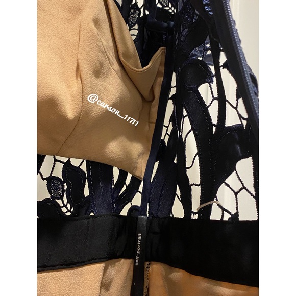 NWT Self Portrait Prairie Midi Dress Navy/Teal - Picture 16 of 17